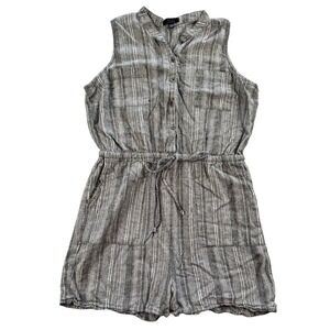 Kelly‎ Renee Romper Womens Large Linen Rayon Gray Striped Drawstring Sleeveless